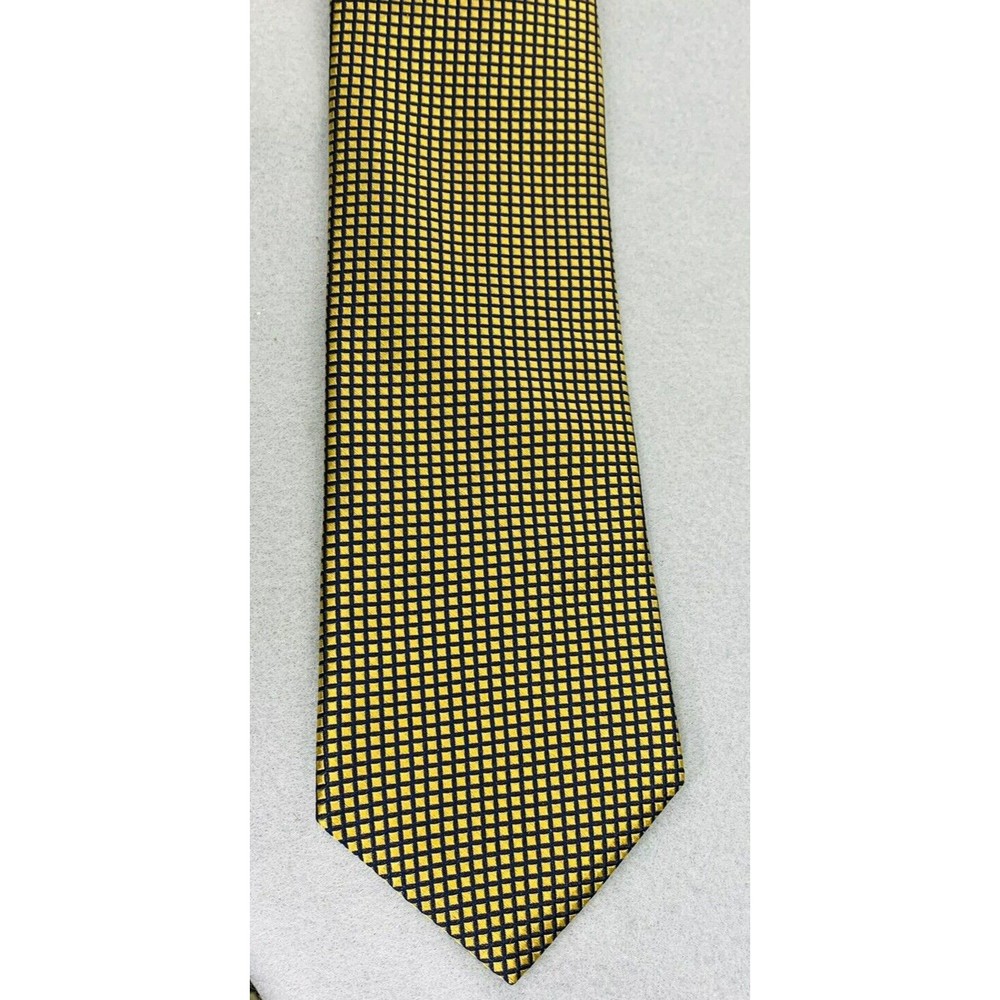 Cremieux Collection Gold Blue Geometric Silk Tie Handmade in USA 59"x3.25" - Picture 14 of 16